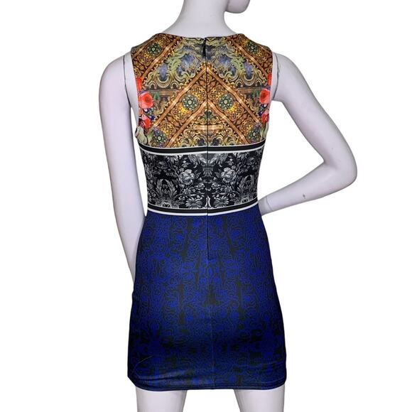 Forever 21 Victorian Baroque Bodycon Size S Sleeveless Blue Black Gold - Picture 9 of 15